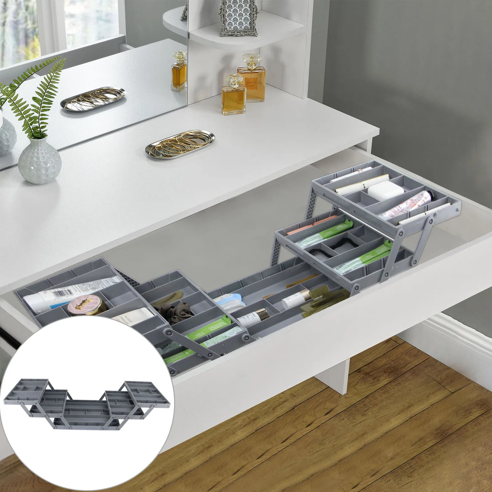 2/3 Tier Drawer Organizer Storage Tray Expandable Drawer Jewelry Box Adjustable Foldable Desktop Organizer Box Kitchen Cosmetics storage tray bamboo organizer tray cutlery organizer silverware organizer