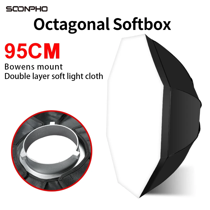 

soonpho 95cm Octagon Bowens without Honeycomb Grid Softbox for Studio Strobe Flash Light