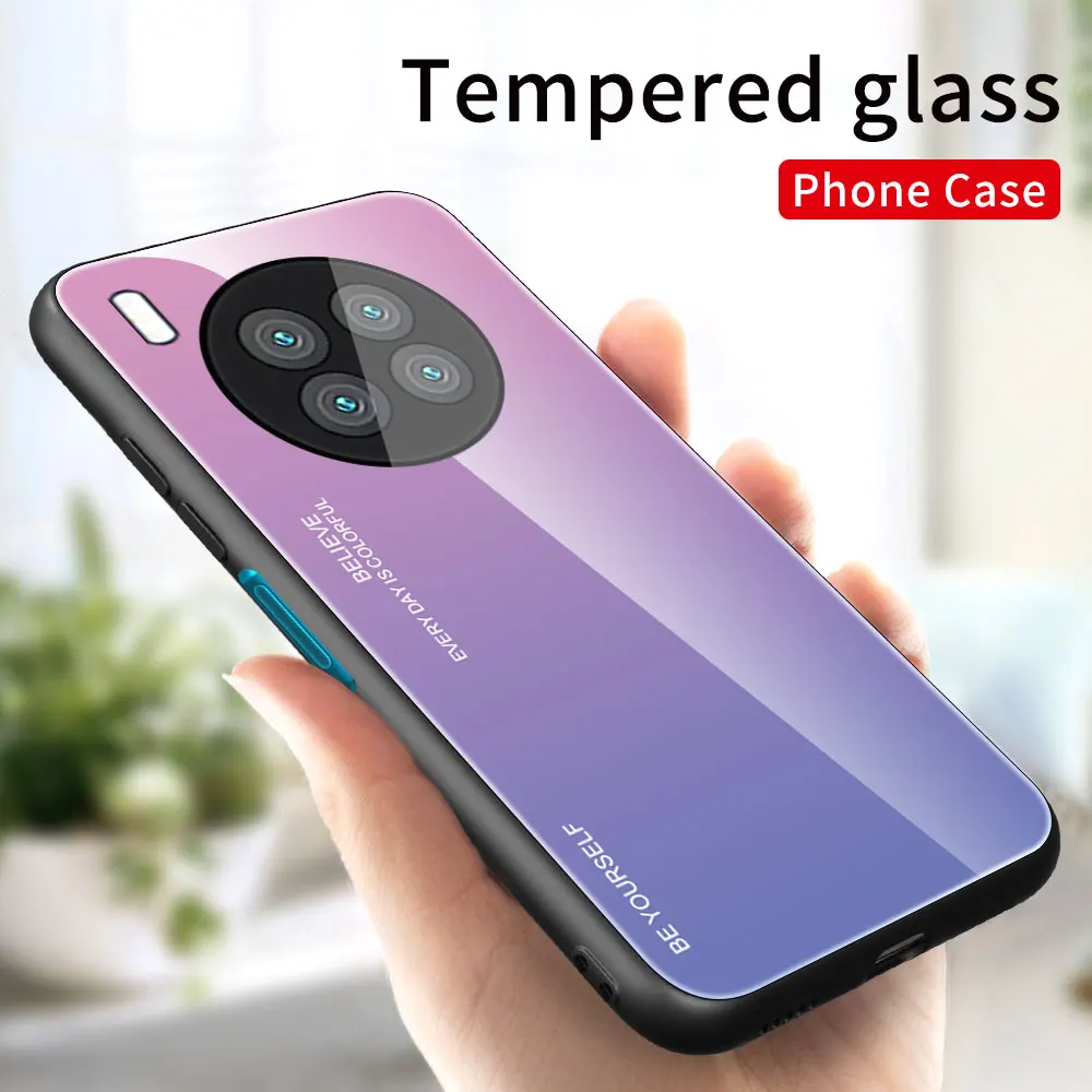 mobile phone pouch for ladies Gradient Glass Case For Huawei Nova8i 9Pro 8SE 7Pro 7i 6SE 5Z Dazzle Color shell Tempered Glass Cover For P Smart 2021 Y7A Y7P designer phone pouch