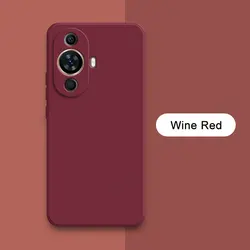 Luxury Square Liquid Silicone Cellphone Case - Double Liner Soft Coque for Huawei Nova 11 (Wine Red)
