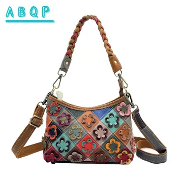 Borsa a Tracolla da Donna di Lusso in Pelle, Borsa a Spalla da Donna alla Moda con Cuciture Floreali Fatte a Mano, Borsa Casual da Donna