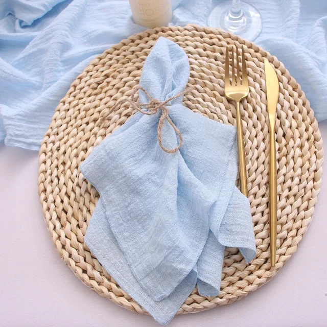 10 pièces serviettes en tissu de coton gaze tissu bleu 30x30 cm pour fête de mariage anniversaire serviette de thé Table bébé douche serviettes de noël 1