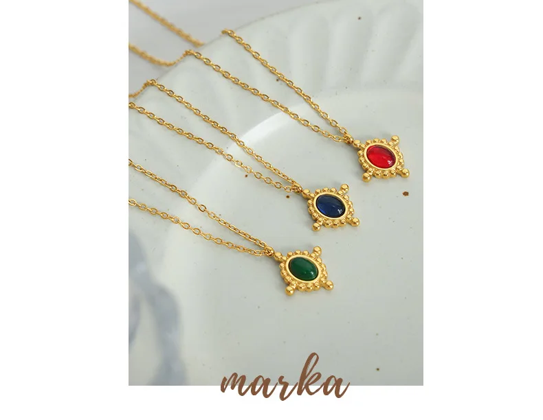 Marka Rot-Blaue Achat-Anhänger-Halskette für Damen, Edelstahlkette, Luxus-Designer-Schmuck, Ästhetische Damenhalskette – Detail 11
