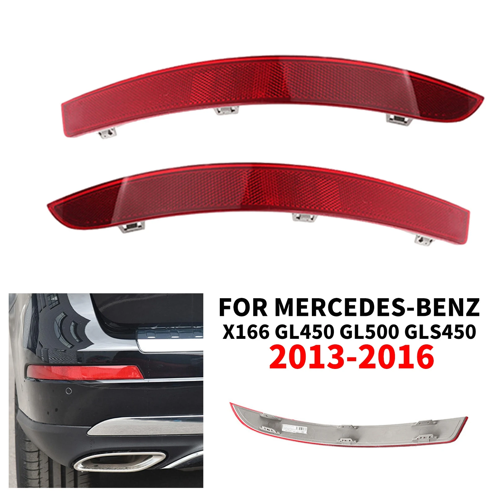 

For Mercedes-Benz X166 GL450 GL500 GLS450 2013-2016 Pair Rear Bumper Reflector Ail Brake Signal