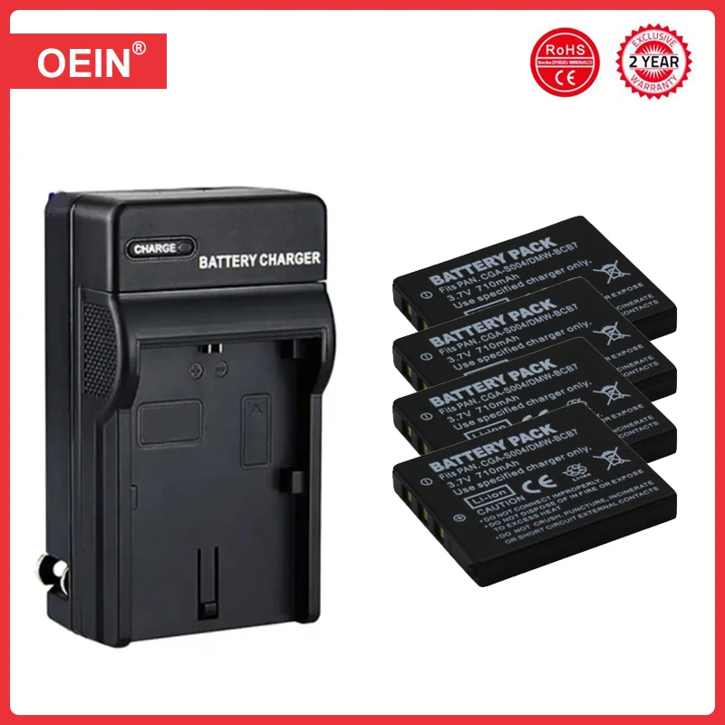 4 Pezzi Batteria + Caricabatterie Per Panasonic Dmw-Bcb7 Cga-S004 Panasonic Lumix Dmc-Fx2 Fx7 Kodak Klic-7005 Kodak Easyshare C763