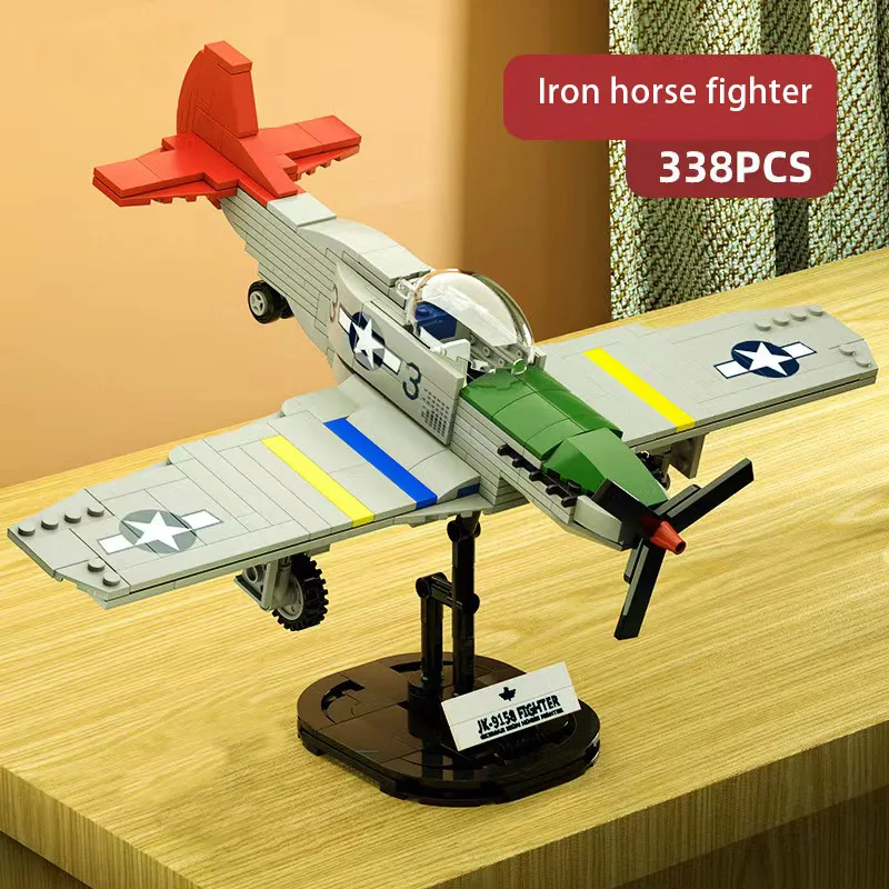 

F22Military WW2 Army Fighter DIY Building Blocks German Iron Horse Fighter F2F P-38 Fighter Soldier Figures Bricks Kids Boys Toy