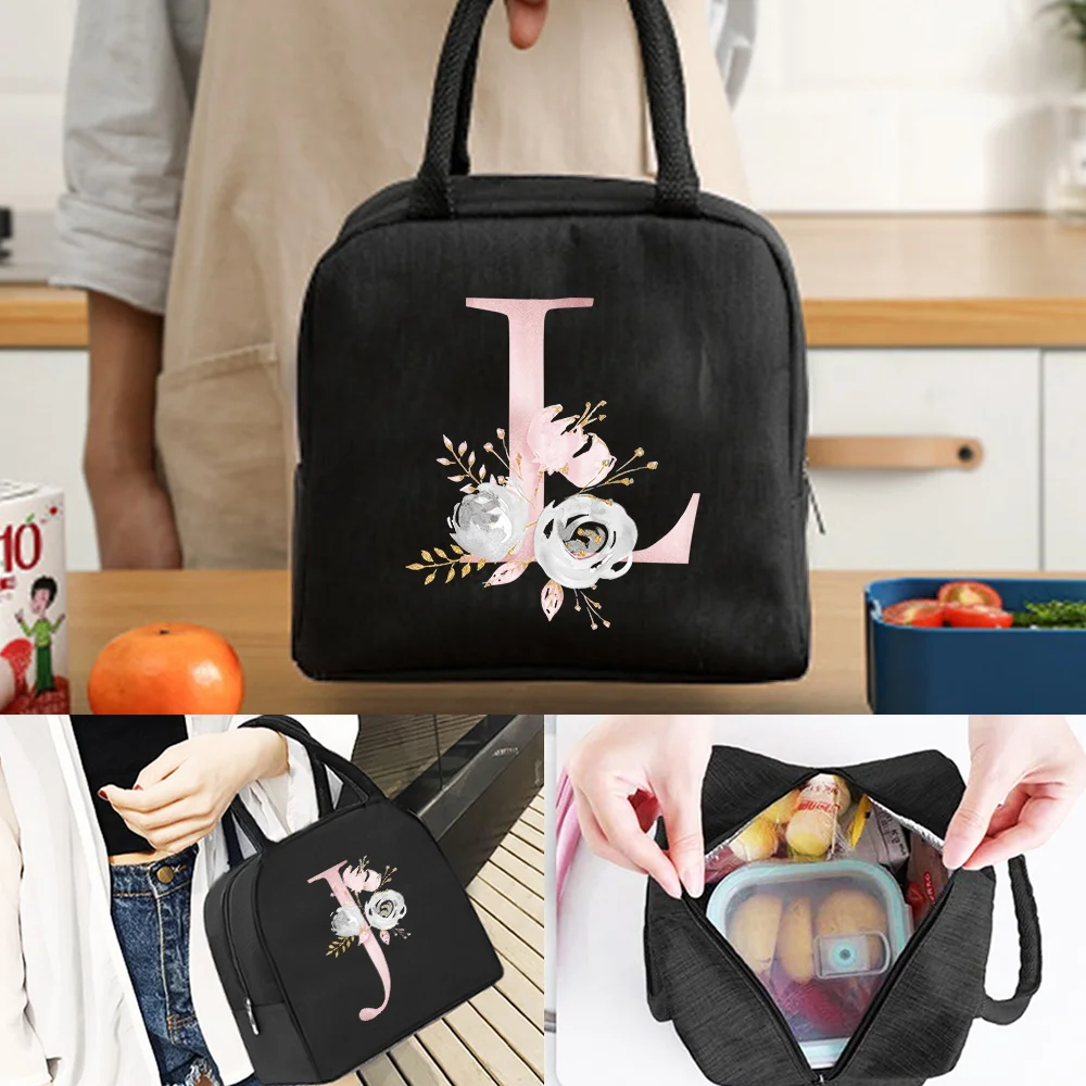 

Insulated Lunch Bag for Women Cooler Bags Unisex Thermal Bag Portable Lunch Box Food Tote Pink Flower Series Lunch Bags for Work