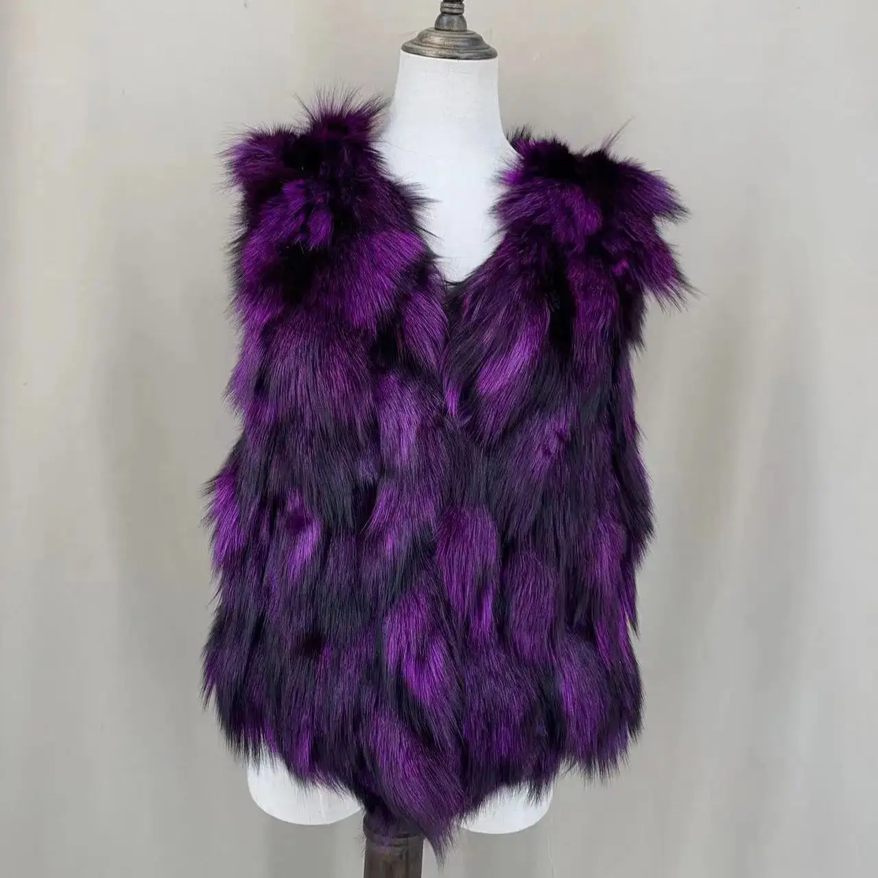 Natural Fox Fur Vest Short Royal Blue Color 2023 New Trend Women Waistcoat 2210013