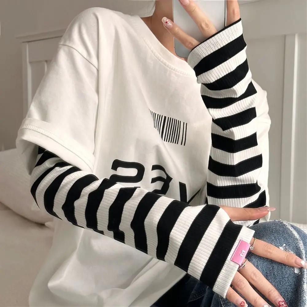 

Summer Ice Silk Stripe Sunscreen Sleeves Outdoor Driving Cycling Sports Sun Protection Breathable Anti-Uv Arm Cover