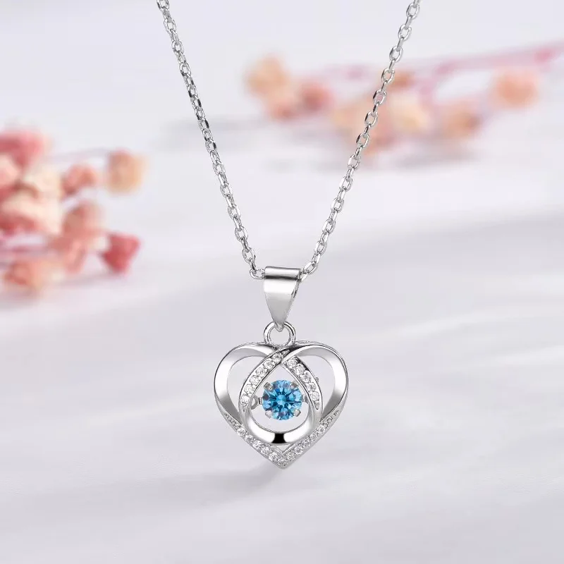 HeartShapedNecklaceforWomenBeatingHeartPendantNecklaceBlue