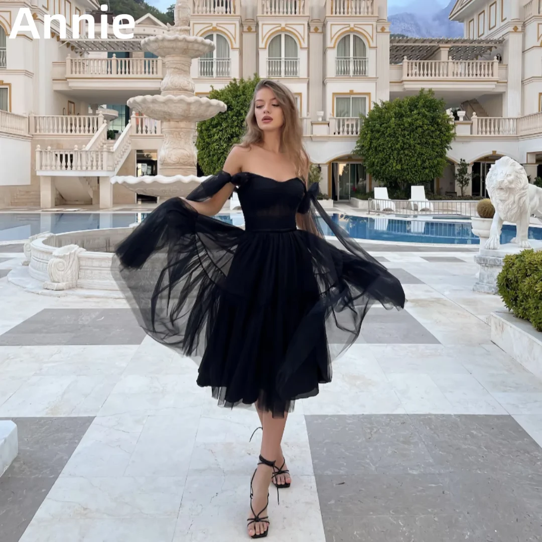 

Черные платья для выпускного вечера Annie, изящное Тюлевое вечернее платье 2024, Милая принцесса средней длины, официальные платья для выпускного вечера