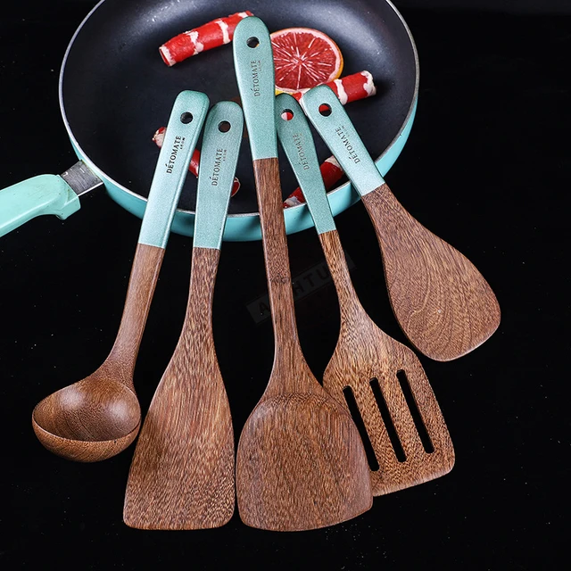 Wooden Spoons for Cooking Wenge Wood Kitchen Utensils Set Spatula Set for Stirring Baking Non Stick Wooden Utensils 1/5 Pcs 2