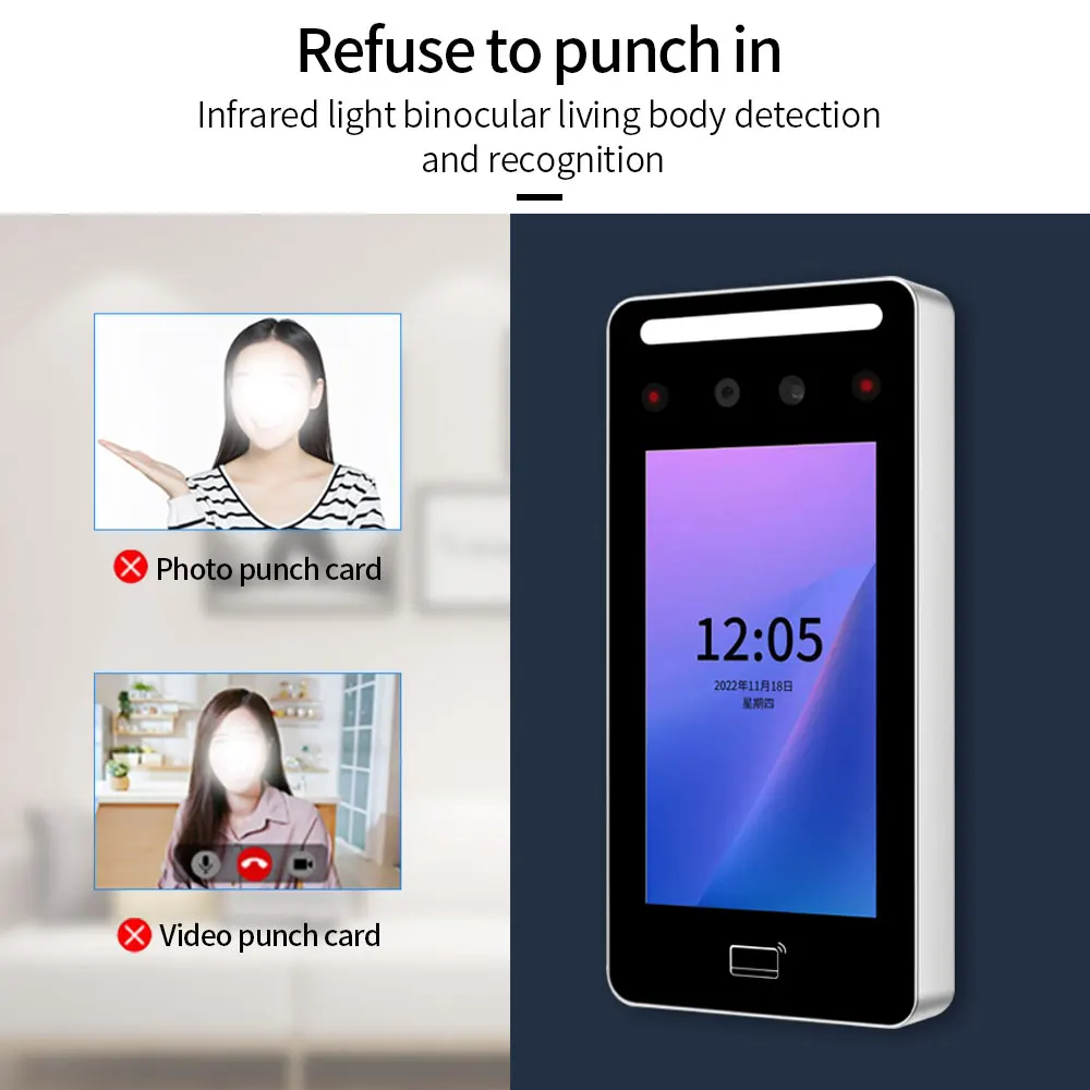 Tuya App IP65 Outdoor Wifi Connection Face Recognition Access Control Terminal 5inch Ssreen Dynamic Living Detection 2000 Users fingerprint face recognition machine