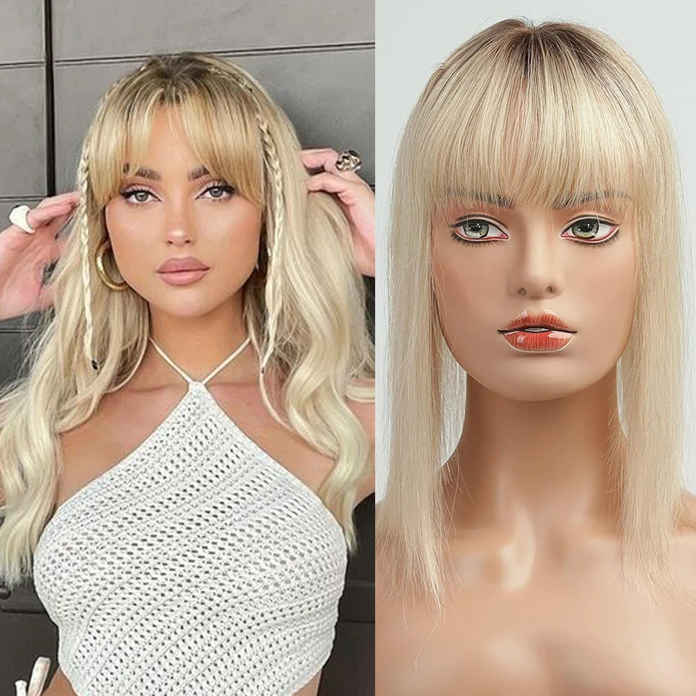 Hair Toppers for Women Blonde Ombre Real Human Hair Toppers Clip in HairPieces for Thinning Hair Remy Straight Topper with Bangs gazfairy silky straight clip ins 100% real remy hair 20 7pcs set 120g clip in human hair extensions full head double drawn