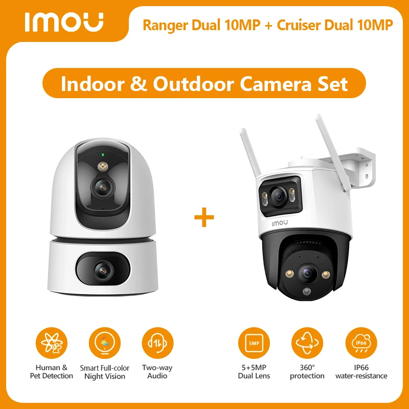 IMOU 【Cruiser Dual+Ranger Dual】10MP Combo Dual Lens Outdoor&Indoor WiFi Camera PTZ Surveillance AI Pet Human Detection FullColor