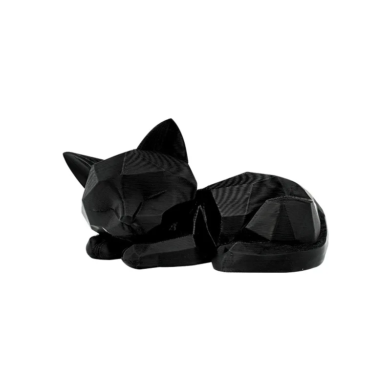 3D Printed White Black Cat Statue - Geometric Modern Room Decor Figurine Sculpture for Home Office Table Shelf Desk Lying Cat 6