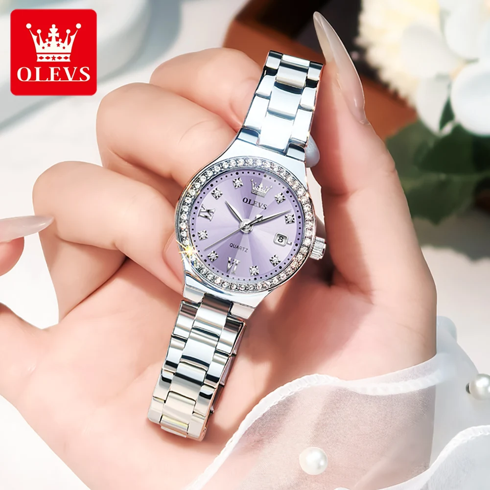 OLEVS 5628 Woman Watch Rhombus Mirror Fashion Quartz Watch For Women Diamond Scale Waterproof Date Ladies Wristwatch Steel Strap