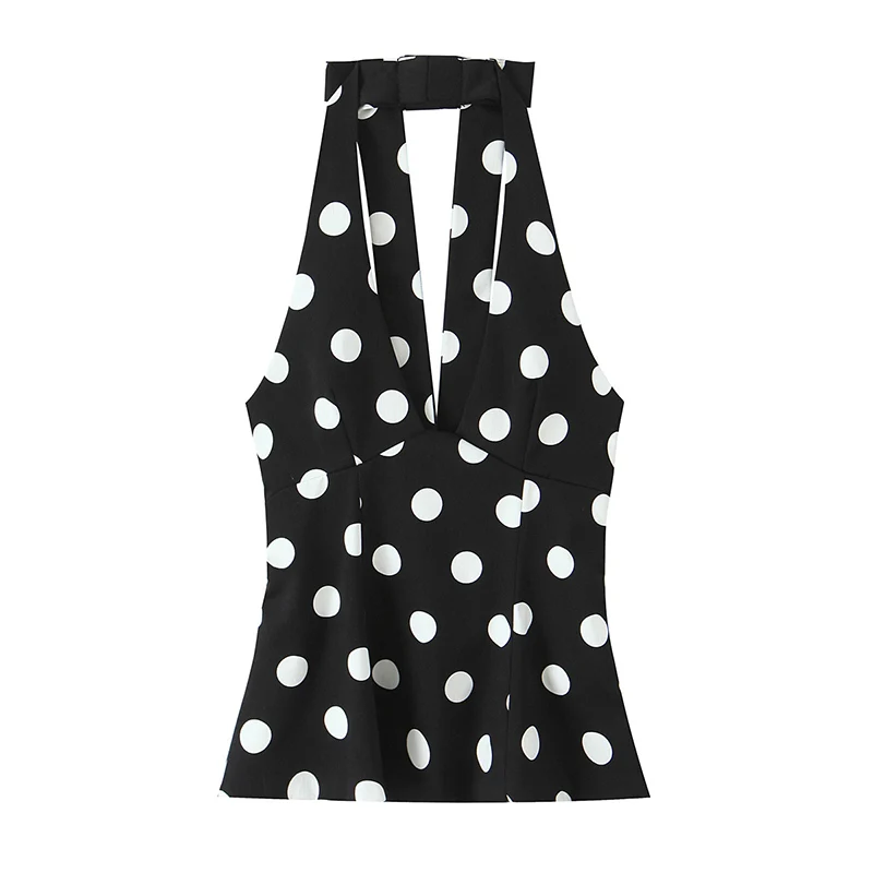 Women Sexy Polka Dot Printed Sleeveless Top Backless Short Cami Tops New 2025 Summer Fashion Holiday Party Slim Tops