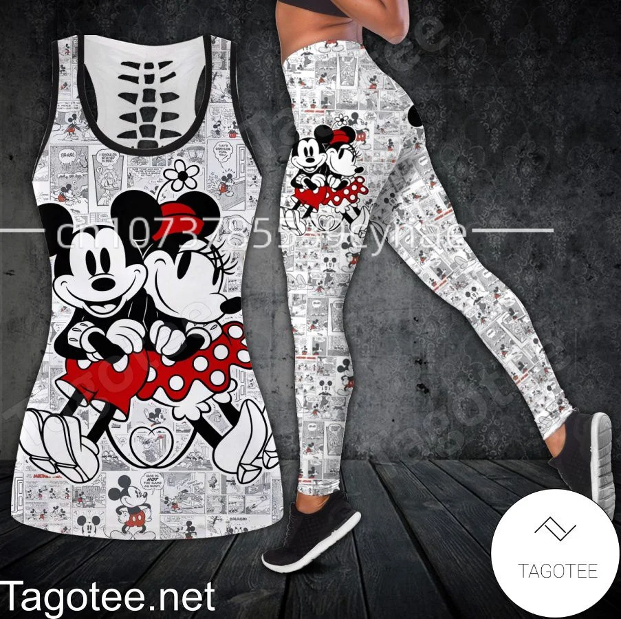 

New Minnie Mickey Women's Hollow Out Tank Top+Women's Leggings Yoga Set Fitness Leggings Sports Set 2023 Tank Top Leggings Set