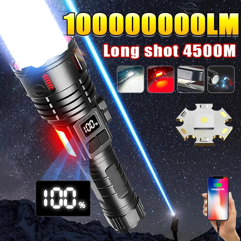 Super 10000000LM High Power Rechargeable Led Flashlight Lighting 4500M Ultra Powerful Flashlight Magnetic Tactical Torch Lantern