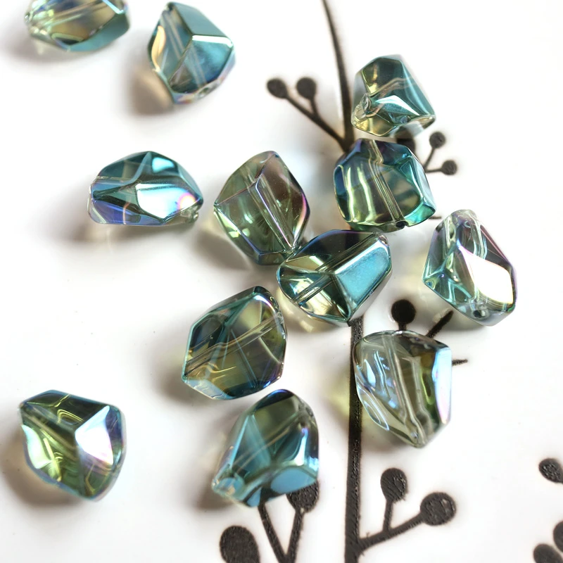 Frosty Glass Beads Matte Irregular Nuggets Aqua Aura Jewelry Making DIY