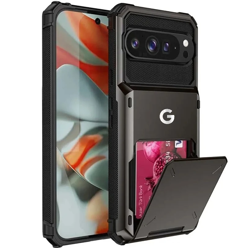 Durable 2-in-1 Armor Card Holder Hard Case with Hidden Flip Slot, Shockproof Back Cover