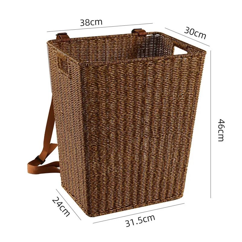 Large Storage Basket Imitation Rattan Vegetable Organizer Tea Picking Market Gathering Backpack Shoulder Strap Storage Bucket 6
