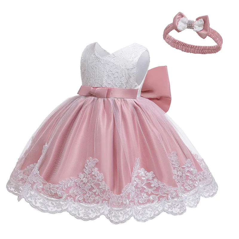 Abito da bambina per neonato, abito da principessa + copricapo per bambino, primo anno, compleanno, matrimonio, battesimo, abito da festa infantile - immagine 3