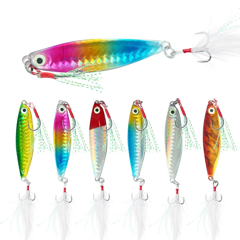 

7/10/15/20g Micro Jig Metal Hard Fishing Lure Assist Hook Slow Jigging Sea Boat Fishing Bait Treble Hook