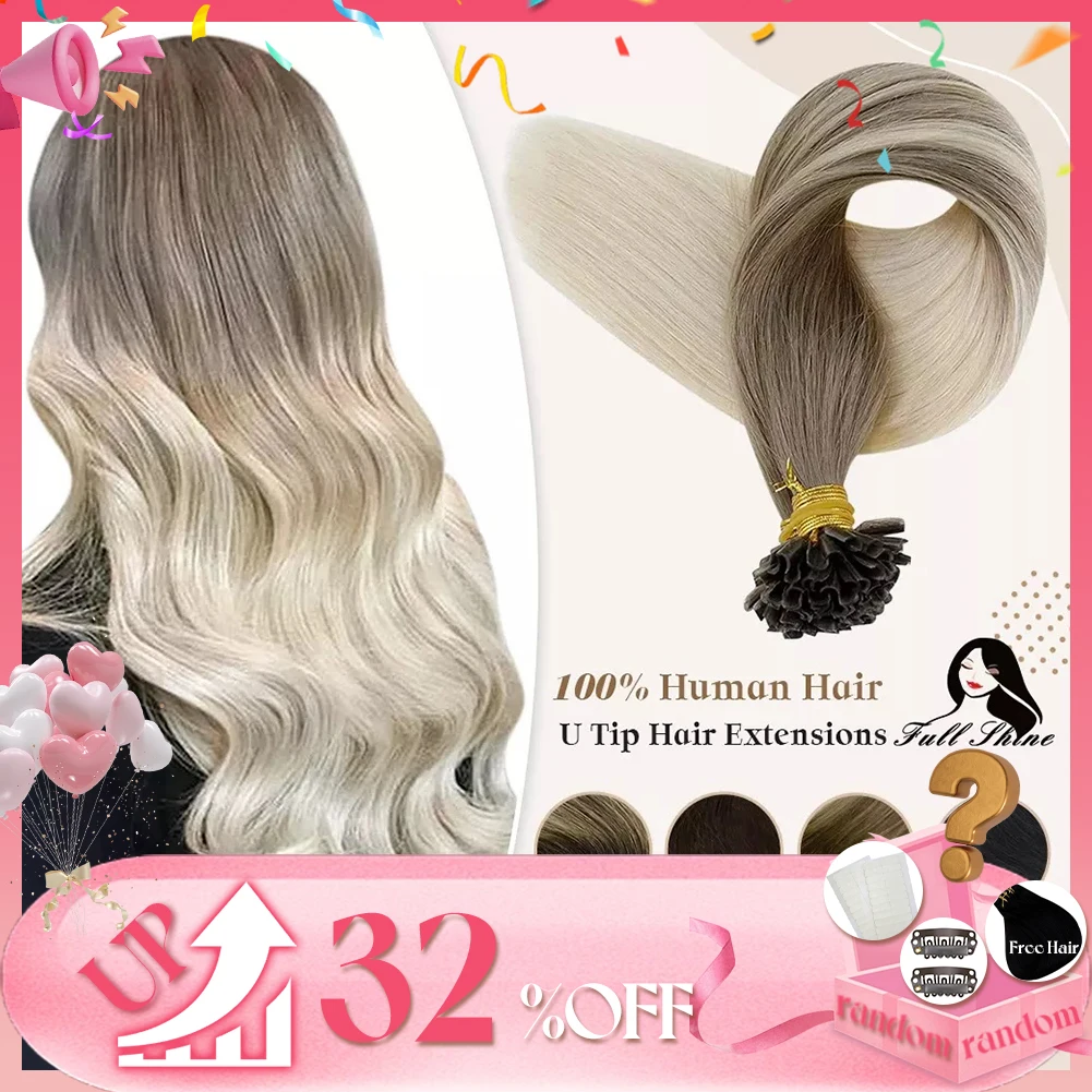 Full Shine U Tip Hair Extensions Fusion Hair Balayage Color 40-50g Keratin Glue Beads Prebonded Human Hair Extensiones