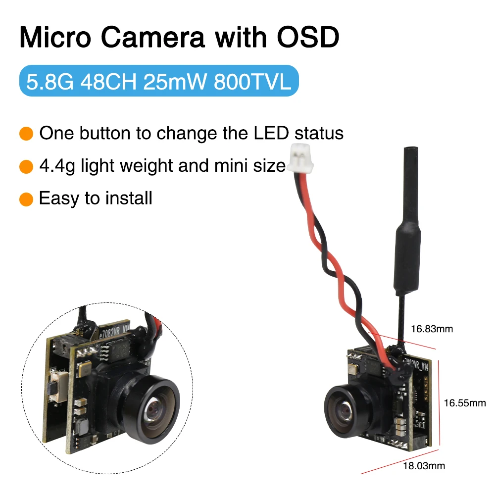 AAAEWRF 5.8G 48CH 200mW 800TVL integrated VTX Micro Camera with OSD for ...