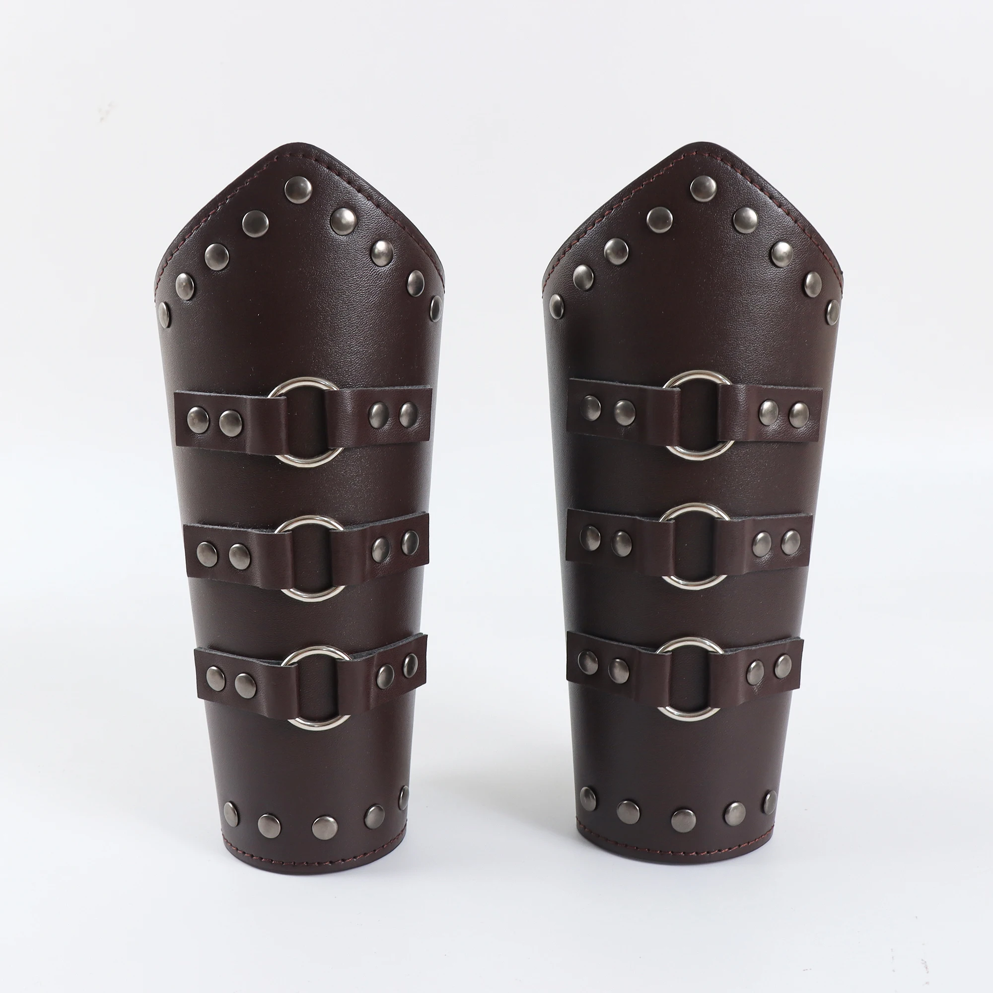 2pc men medieval cosplay leather armor arm warmers lace up viking pirate knight gauntlet wristband bracer steam punk