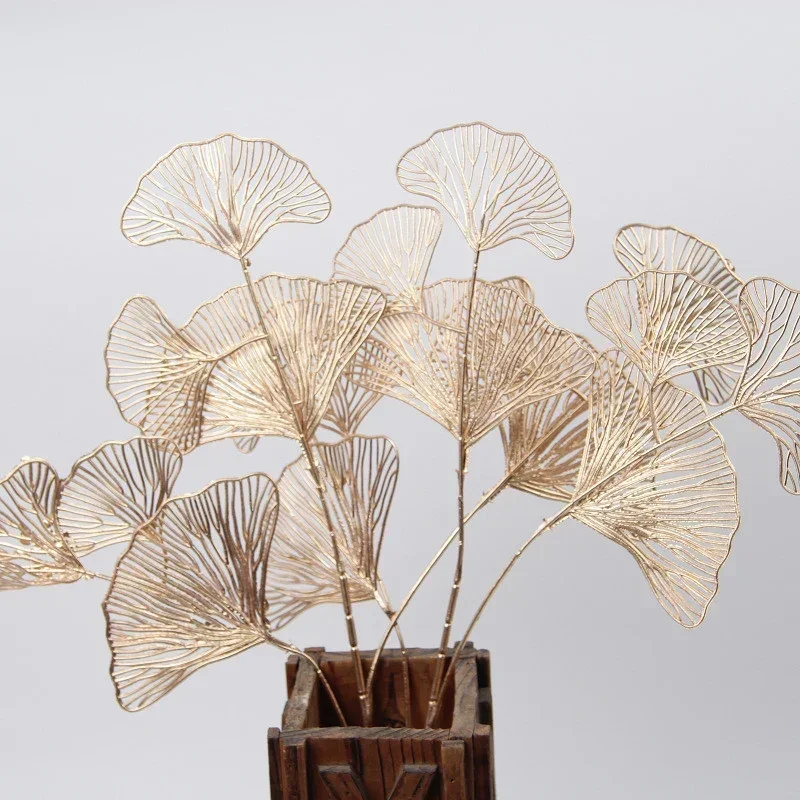 1PCS Three-pronged Fan Leaf Flower Mini Gold Ginkgo Leaves In Different Shapes Branches DIY Wedding Decorations Home Decor - Image 4