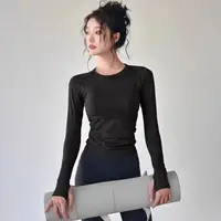 Vêtements de Yoga pour femmes, hauts de sport, col rond, sans couture, Slim, chemise de course, Fitness, entraînement, manches longues, t-shirt de gymnastique, hiver 4