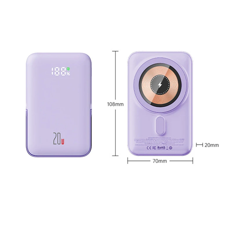 PD 20W Fast Charging Power Bank 10000mAh 15W Magsafe Wireless Charger For iPhone 15 Samsung Huawei Xiaomi Powerbank with Holder