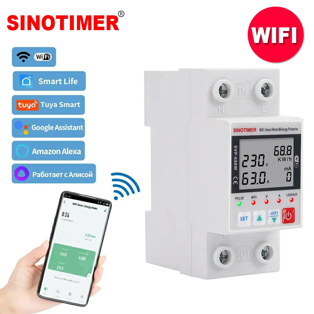 Smartlife Wifi Medidor de Energia Kwh Temporizador com Corrente de Tensão e Proteção contra Vazamentos Smartlife 63a 110v 220v Tuya
