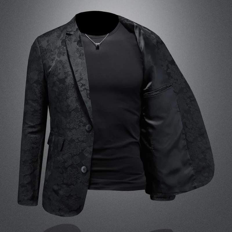 Minglu Spring Autumn Jacquard Men's Blazers High Quality Long Sleeve Single Breasted Business Casual Male Jackets Plus Size 5XL