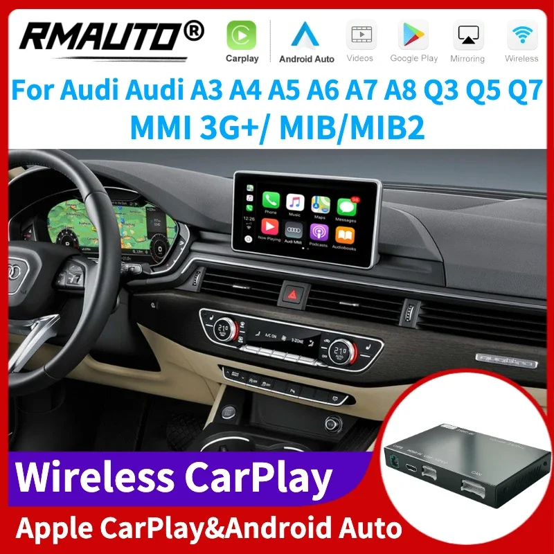 

RMAUTO Wireless Apple CarPlay MMI MIB for Audi A3 A4 A5 A6 A7 A8 Q3 Q5 Q7 Android Auto Mirror Link AirPlay Support Reverse Image