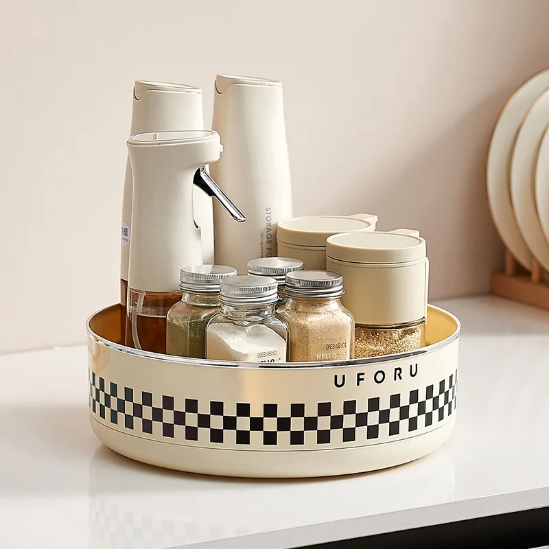 New 360 Degree Rotatable Round Tray Multi Purpose Storage Tray Rotating Storage Rack Kitchen Bathroom Organization