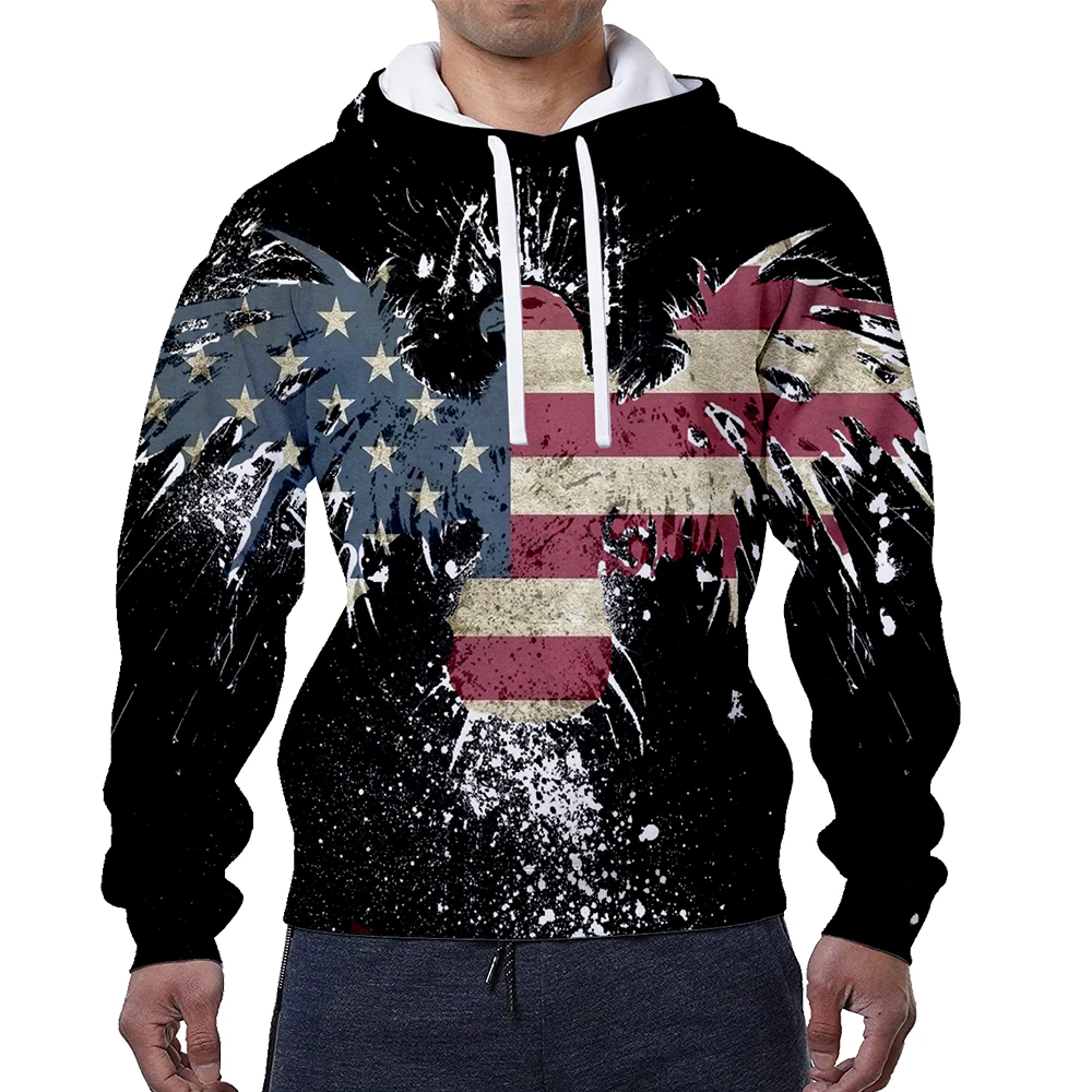 

USA Flag Hoodies American Stars And Stripes Sweatshirts 3D Animal Motifs Print Hip Hop Pullovers Casual Tracksuits Clothing Tops