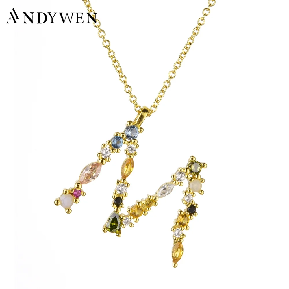 Andywen 925 Sterling Silver Gold Letter M Ciondolo Iniziale F Alfabeto Collana Monogramma Opals 2020 Accessori Donna Gioielli