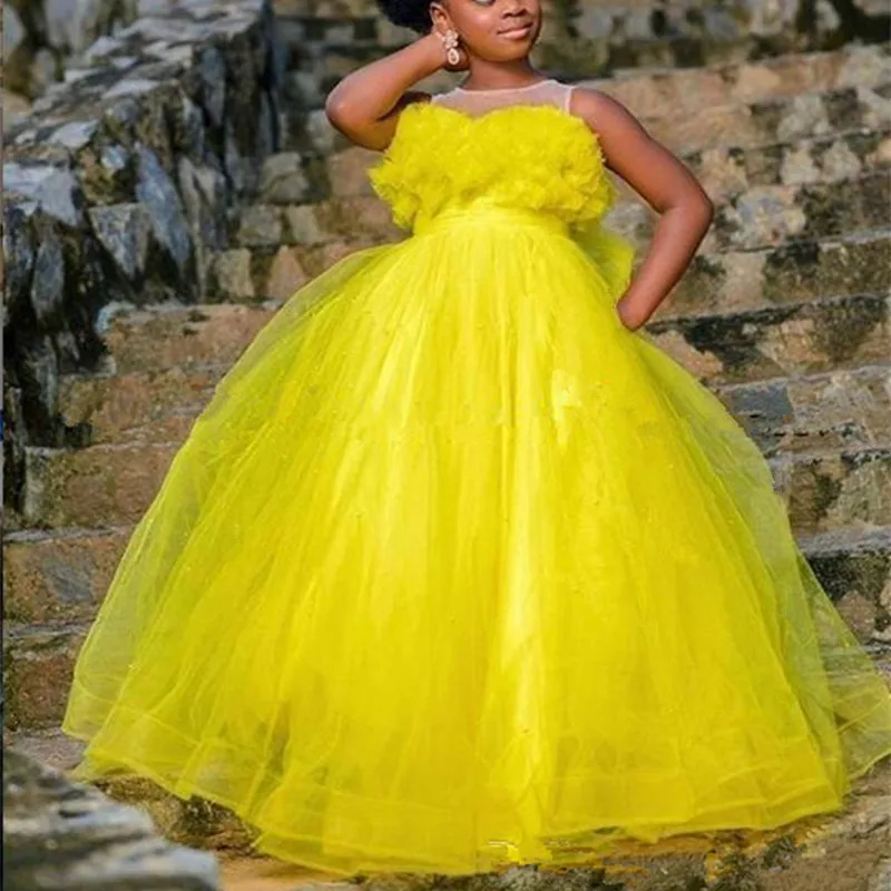 478Little Girls Pageant Dresses tulle beaded Toddler Ball Gown Flower Girl Dress Floor Length cheap First Communion Gowns