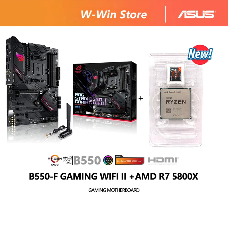 Juego de placa base AMD Ryzen 7 5800X R7 5800X + ASUS ROG STRIX B550 F ...