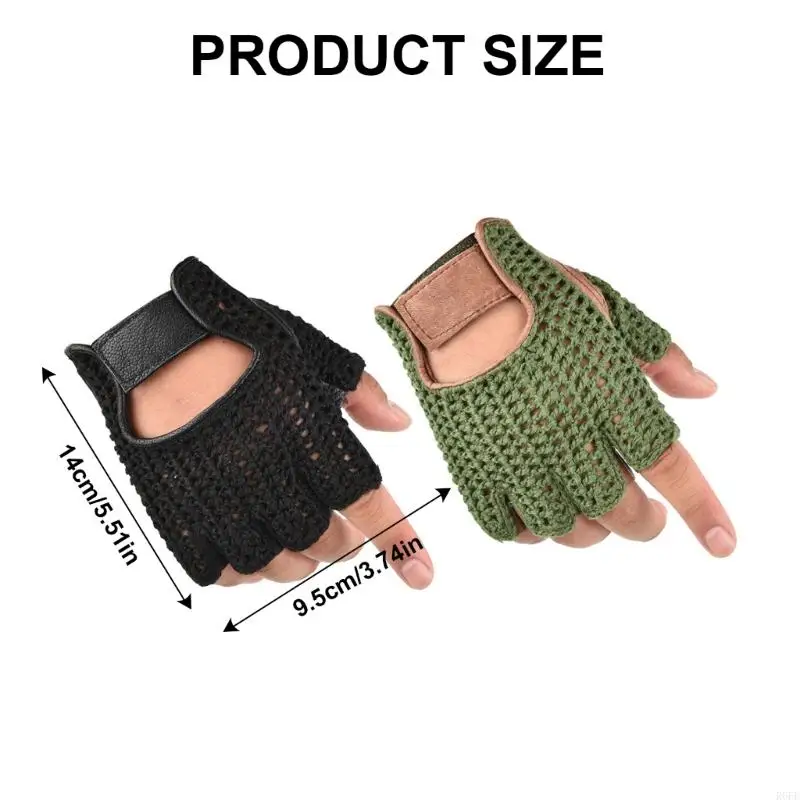 R6FE 2pack Durability Men's Mittens Half Finger Wools Leather Gloves Outdoor Sports for Gym, Motorcycle Cycling, and Outdoors 6