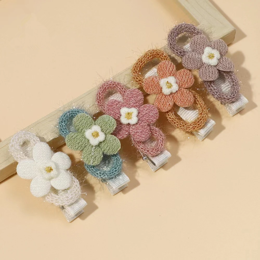 

10Pcs/Lot Fashion Multicolor Cute Sweet Flower Hair Clips Girl Kid Lovely Handmade Knitting Woolen Hairpins Kawaii Barrettes