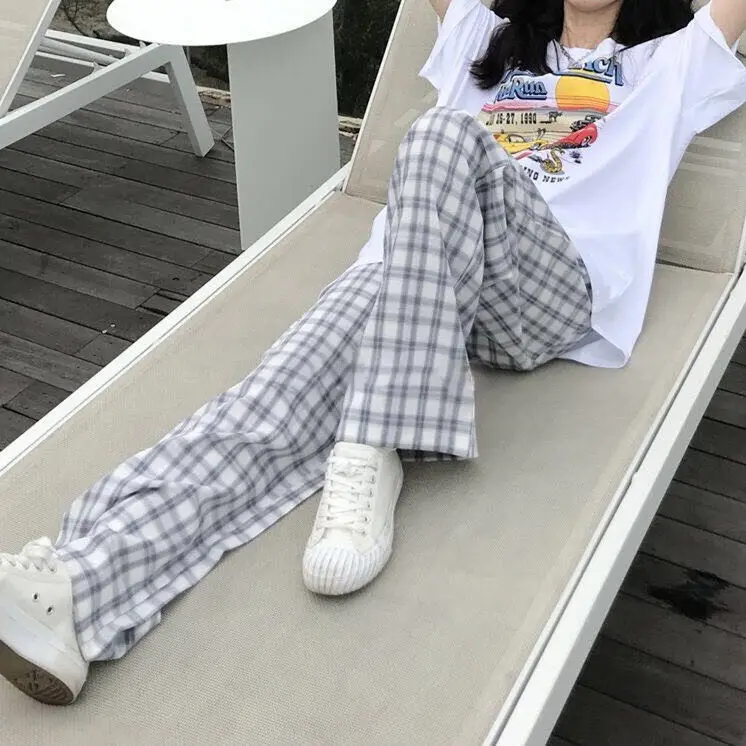 Spring New Plaid Sports Casual Straight Pants Women's Korean Version Loose Wide Leg Pants Trend 2