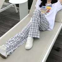 Spring New Plaid Sports Casual Straight Pants Women's Korean Version Loose Wide Leg Pants Trend 2