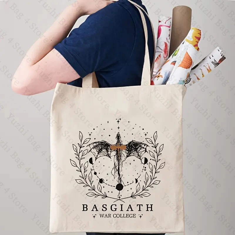 Basgiath War College Pattern Canvas Tote Bags Best Gift for Bookish Women Shopping Bag for Novel Lover Fourth Wing Shoulder Bag 5