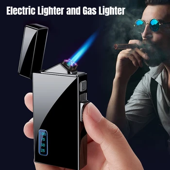 2-in-1 Electric & Butane Torch Lighter – Windproof Dual Arc Lighter for Cigarettes, Candles, Camping | Gift for Men - GloreeWorld