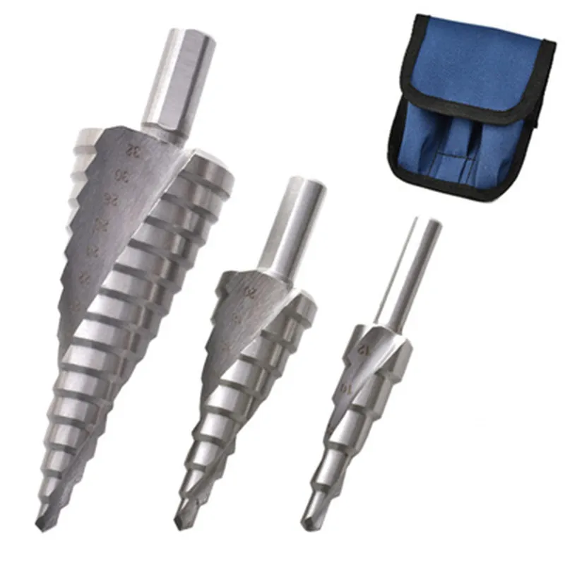 3-12mm 4-12mm 4-20mm HSS Straight Flute Step Drill Bit Silver Wood Metal Hole Cutter Coring Tool Set